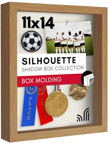 Americanflat 11x14 Shadow Box Frame in Oak with Soft Linen Back - Composite Wood with Polished Glass - Horizontal and Vertical Formats for Wall and Tabletop