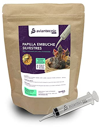 Aviantecnic Papilla Embuche Silvestres | Alimento Complementario para crías de pájaros | 400 g con Jeringa de Embuche Incluida