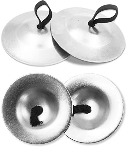 2 Pares Platillos de Dedos, 5,3 cm Platillos Musicales de Mano para Danza del Vientre, Yoga, Espiritual, Budista, Instrumento de Percusión, Accesorio de Baile para el Vientre (Plata)