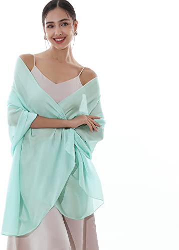 RIIQIICHY Ladies Turquoise Scarf Pashmina Shawls and Wraps for Weddings Like Silk Chffion Scarf for Women Evening Dresses