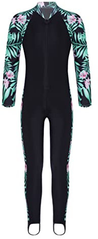 TTAO Jungen Mädchen Badeanzug Einteiler Lang/Kurz Ganzkörper Neoprenanzug UV-Schutz Schwimmanzug mit Reißverschluss Tauchanzüge Gr.104-176 Lilie Rosa A 140-152