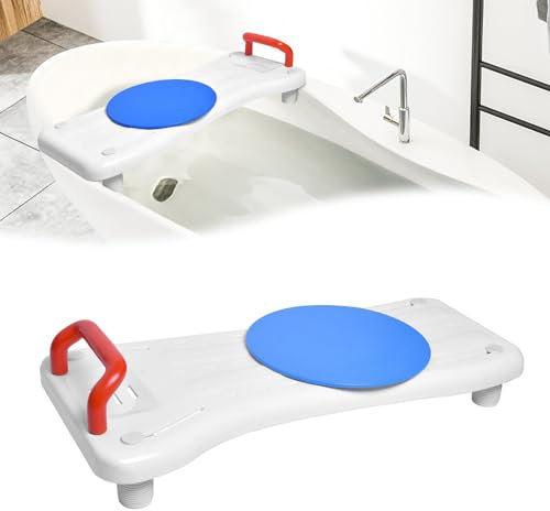HENGMEI Badewannensitz Senioren, Einstellbar Badewannenbrett Badewannen Einstiegshilfe, Plastik Sitz Bath Erwachsene mit Seifenablage und Haltegriff, 360º Drehbarer Sitz, Roter Griff