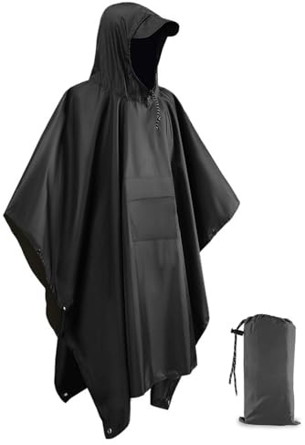 Evolpor Waterproof Poncho Adult,Poncho Waterproof Adult Lightweight Reusable Rain Poncho Adult Waterproof,Waterproof Raincoat for Outdoor Camping Hiking Traveling Cycling (BLACK)