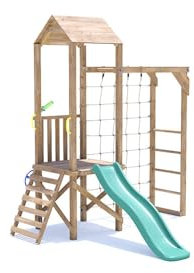 Dunster House Climbing Frame with Low Platform, Monkey Bars, Cargo Net & Slide SquirrelFort