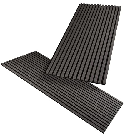 HAGEFOL® Akustiska paneler trä 120 x 60 cm, 2 stycken, färg: svart, väggpaneler trä, 3D-lamellvägg av träfanér på akustisk filt, akustiska paneler, 1200 x 600 mm