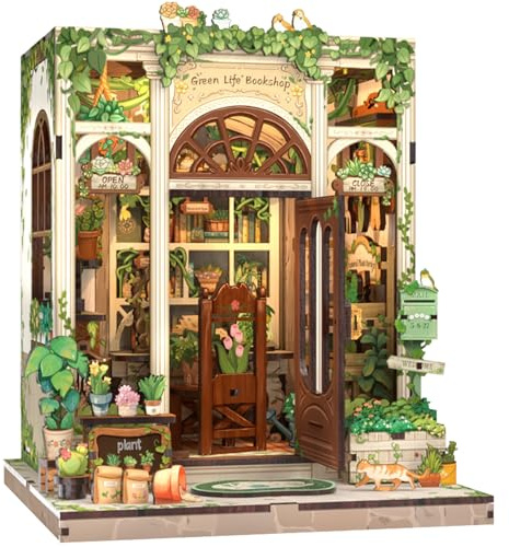 Cutefun Book Nook Kit - DIY Puppenhaus Miniatur Bausatz für Erwachsene, 3D-Holzpuzzles Bastelgeschenke für Frauen und Bücherliebhaber (Green Life Bookshop)