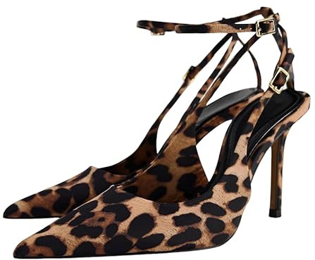 CRETUAO Escarpins à Talons Aiguilles léopard rétro pour Femmes, Bout Pointu, Boucle, Bride à la Cheville, Sexy, pour soirée, Mariage, fête,Léopard,40 EU