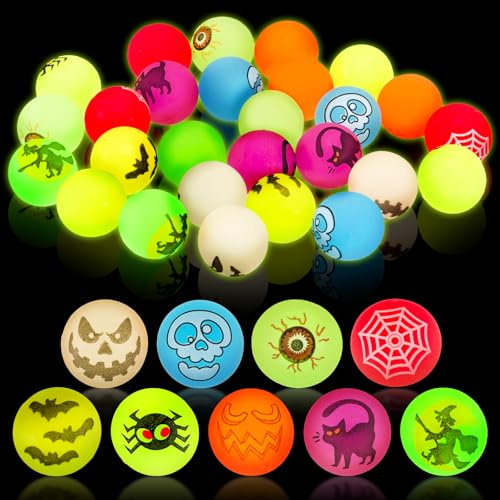 ueslwser 30 Stück Flummi, 25mm Leuchtend Flummies, Gummiball, Flummis für Kinde Geeignet Geburtstag Partys Halloween Weihnachten