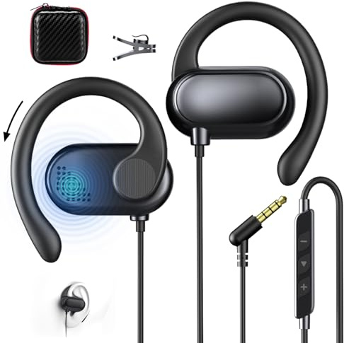 AIAUXAI Auriculares Abiertos con Cable de 3.5 mm, Gancho Auricular, Negro