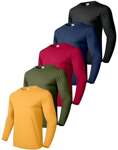 Boyzn 5 Pack Long Sleeve Cotton T Shirts for Men, Classic Casual Long Sleeve Crew Neck T Shirts, Breathable Cotton Basic Tees Undershirts for Men 5P02-L