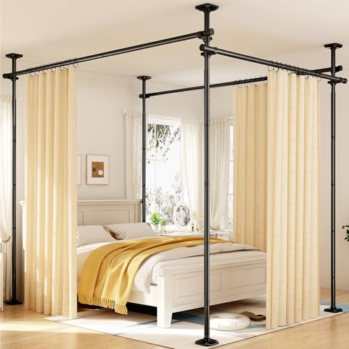 Yeabett Rumsdelare utan Borrning Fristående Gardinstång, Justerbar 122-305cm(H), 71-434cm(B), Stabilt Rostfritt Stål för Valfri Rumsavskiljning, Svart