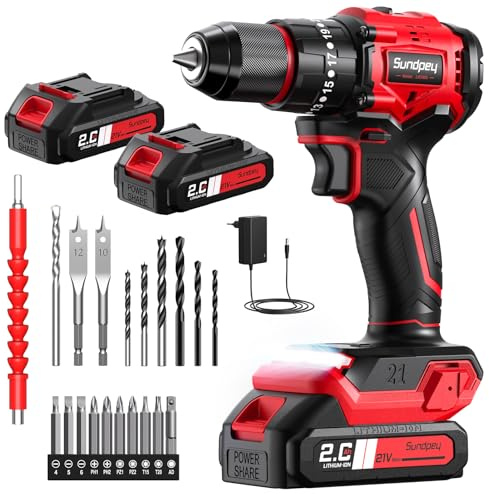 Sundpey Trapano Avvitatore a Batteria Max 70Nm - 21V Brushless Trapano a Percussione con 2 Batterie 2.0Ah, 23+3 Coppie, Luce LED, Mandrino 10mm, 2 Velocità Avvitatore Elettrico per Fai da te