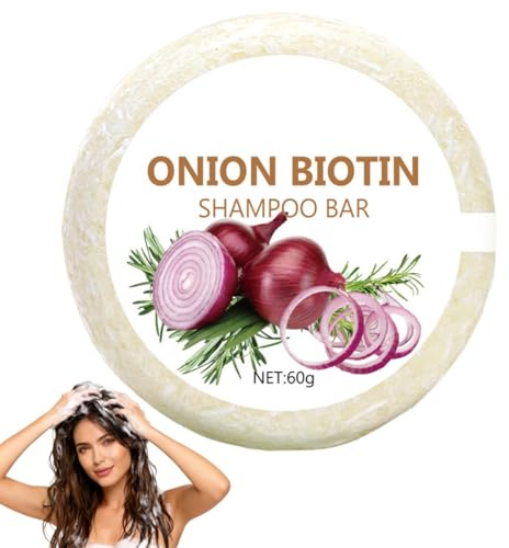 Oignon Shampooing Savon 60g,Onion Biotin Shampoo Bar,Mousse Douce Contrôle Frisottis Conditionneur,Hydratant Oignons Shampooing Savons Barres - Purifiant Nourrissant Adultes Hommes Femmes (01)