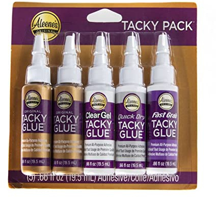 Aleene's Tacky 5-Piece Trial Pack, All Purpose Glue for Crafts and DIY Projects, Includes Original Tacky Glue, Clear Gel, Quick Dry, and Fast Grab Adhesive, .66 fl oz 5-Pack