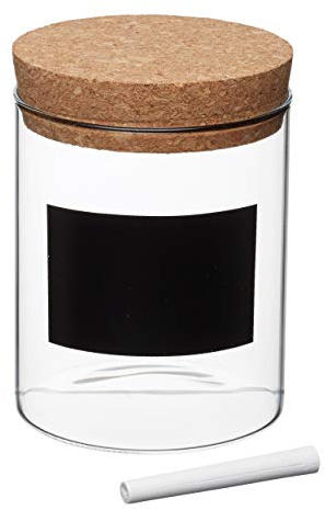 KitchenCraft Natural Elements Small Storage Canister, Glass Storage Jar with Cork Lid and Chalkboard Label, Clear, 700ml