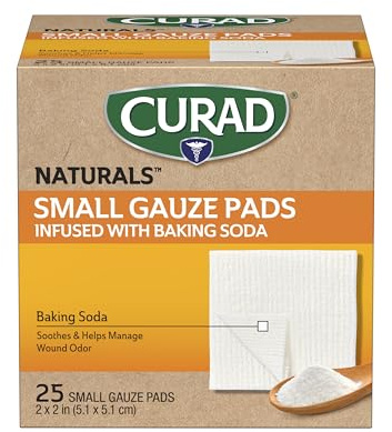 Curad SoothePlus Gauze Pads with Arm & Hammer Baking Soda, 2 x 2, 25 count (Pack of 1)