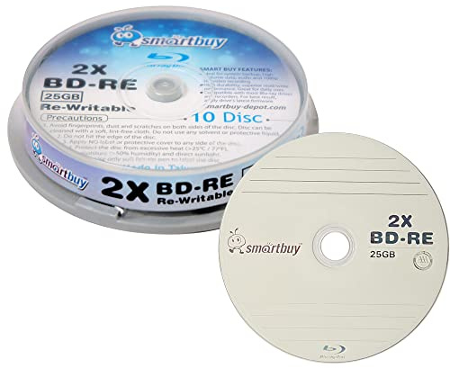 Smartbuy 10 Pack 2x 25GB Blue Blu-ray BD-RE Rewritable Branded Logo Blank Bluray Disc