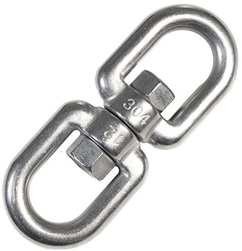 AMANKA Émerillon en acier inox 10x125mm 2 anneaux pivotants en métal inoxydable pour accrocher sièges suspendus max 420kg