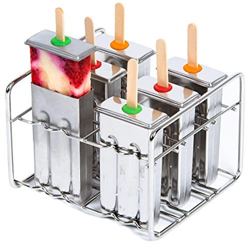 Moules à Glace en Acier Inoxydable sans BPA Respectueux de l'Environnement, Ensemble de Moules à Glace Résistant à la Rouille - 6 Moules à Glace avec Support Intégré - Couvercles en Silicone Antifuite