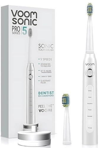 Voom Sonic Pro 5 Electric Toothbrush for Adults - Ultrasonic Electric Toothbrushes with Replacment Brush Head, Dentist Recommended Power Sonic Toothbrush with 5 Modes