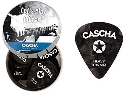 CASCHA Gitarren-Plektrum Heavy 24 Stück I hochwertiges Plektren-Set aus robustem & griffigem Celluloid - inkl. praktischer Plektrum-Aufbewahrungs-Box I 0,96 mm Heavy Plektron schwarz 24 Stück, HH 2295