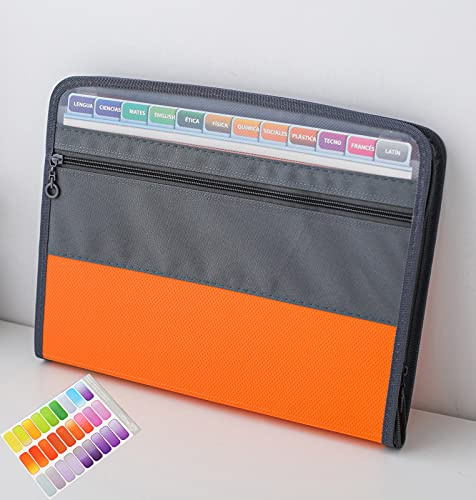 NAFY Expanding File Folders, 13 Pockets Document Organizer with Zipper, A4 Letter Size Portable Accordion Expanding File Folders with 27pcs Multicolor Labels for Home Office School Supplies (Orange)