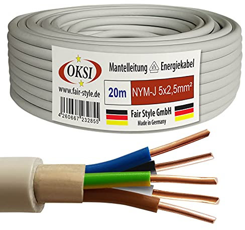 OKSI 20m NYM-J 5x2,5 mm² Mantelleitung Feuchtraumkabel Elektrokabel Kupfer Made in Germany