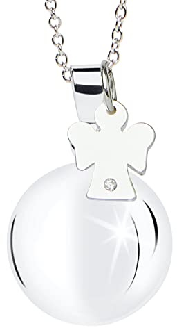 MAMIJUX Llamador de ángeles con ángel para mamá, idea de regalo para embarazada, collar de mujer con llamador de ángeles, cadena de acero, TU, Cobre plateado, acero, Circonia cúbica