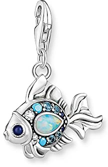 Thomas Sabo Charm Pendant Fish with Blue Stones Silver 925 Sterling Silver, Blackened