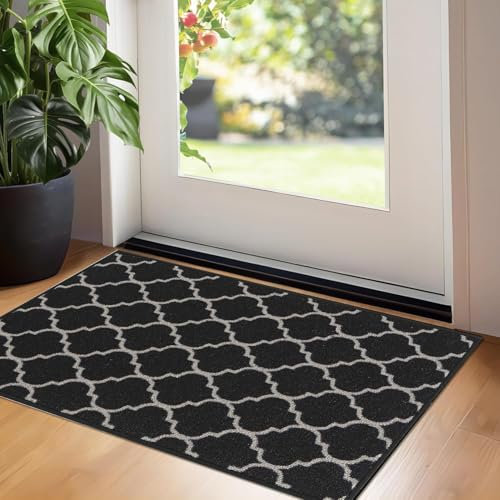 GULLAMBO Washable Door Mat Indoor 40cmx 60cm Black Non Slip indoor Mat For Floor - Front Doormats Inside Door Mat, Kitchen mats non slip waterproof washable Hallway Runner mats
