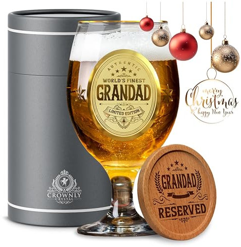 CROWNLY CRYSTAL® Regalos Para Abuelos Regalos Originales Para Hombre Regalos Personalizados Regalos Navidad Copas De Cerveza Regalo Abuelo Regalo Abuelo Cumpleaños Regalos Jubilacion Hombre