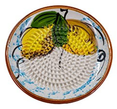 Kaladia Assiette à râper en céramique, pour le gingembre, le parmesan, etc., en blanc avec 2 citrons, diamètre : 12 cm, fabriquée à la main et peinte à la main, fabriquée en Espagne