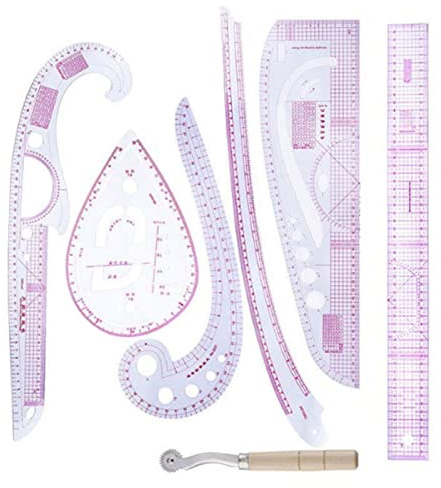 Cyrank 7 Stlye Sew French Curve Lineal, Transparentes Französisches Metrisches Lineal-Set, Lineal Nähen, Metrisch Geformte Nähwerkzeuge aus Kunststoff, Maßlineal Für Anfänger, Schneider, Designer