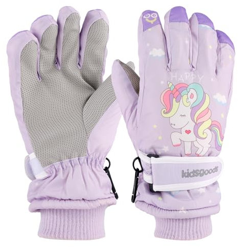 KAKU NANU Handschuhe Kinder Winter Fleece Skihandschuhe Wasserdicht Outdoor Snowboard Mädchen 6 7 8 9 10 Jahre Lila Schneehandschuhe Kinder Thermo Handschuhe