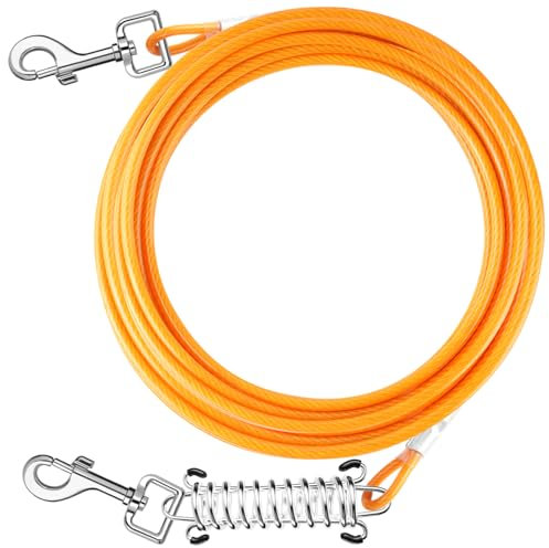 Tresbro - Cable de amarre para perros de 20 pies, cadenas de perro resistentes para exteriores con gancho giratorio con resorte, correas de cable de corredor de mascotas para patio, correa plateada