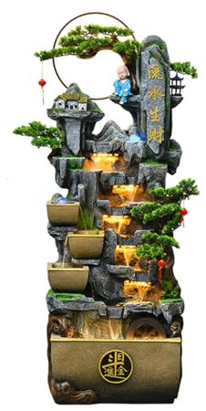 Fuente de Jardín Fuente de agua de pie con rocalla y bola de Feng Shui Fuente decorativa for sala de estar, fuente de agua de resina moderna for decoración del hogar y el jardín Fuente Exterior