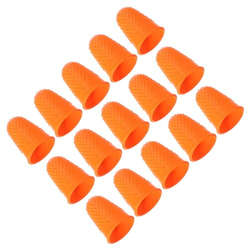 PATIKIL Gummifingerspetsar, 15-pack silikon tumfingertoppsskydd fingerbarnsängar skydd skyddsdynor fingerborg grepp för kontorsräkning sömnad, orange L-storlek