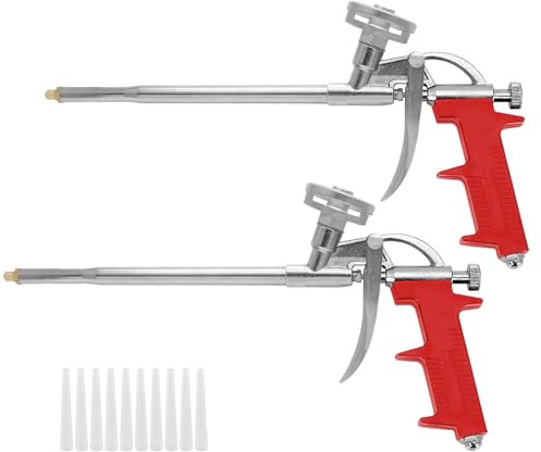 EACHPT Foam Gun, Professional Foaming Gun PU Expanding Foam Spray Gun Insulating Applicator Heavy Duty Aluminium Body Dispensing Foam Gun for Caulking, Filling, Sealing(2 Insulation Guns+10 Nozzles)