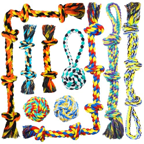 Speedy Panther 9 Pack Large Dog Rope Toys for Aggressive Chewers, 5 Knots Indestructible Chew Toy Kit for Medium Large Dogs, Puppy Teething Tug Toy, Colourful Cotton Dog Rope Toys
