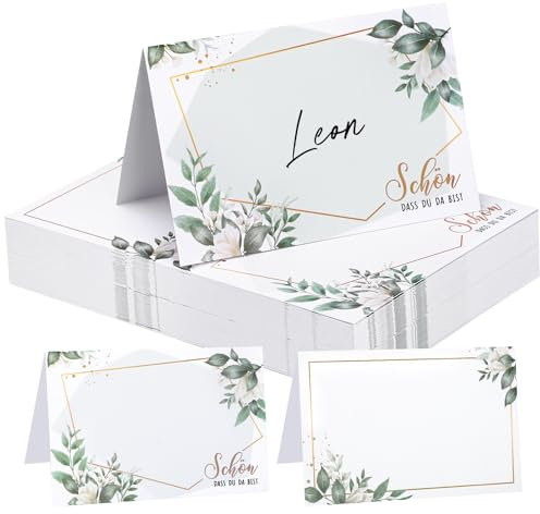 woric 60 Stück Tischkarten Schön dass du da bist, 110x85mm Platzkarten zum selbst Beschriften Namenskärtchen Tischkarten für Hochzeit Geburtstag Weihnachten