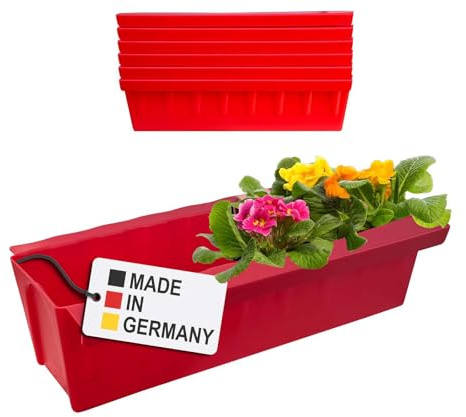 Hossi's Wholesale 6 europaletter blomlådeinsatser | med hängsystem för upphängning | 37,3 cm röd | planteringslåda för europeisk pallpall | balkonglåda | blomkruka | extremt stabil
