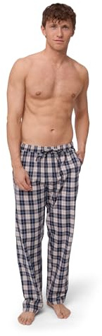DANISH ENDURANCE Pantalones de Pijama para Hombre, 100% Algodón Orgánico, Cuadro Color Camello, L