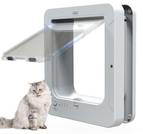 Mikrochip Katzenklappe mit selektivem Zugang, inklusive 2 Sensorhalsbändern und Fernbedienung für sichere Haustierzugänge