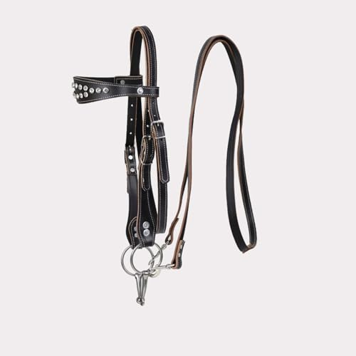 Cabezada Western con cuero de vaca - Cabezada para caballos Western - Equipamiento ecuestre - Brida Hobby(black,L)