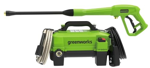 Greenworks 1700 PSI and 1.2 GPM Pressure Washer - Ultra Compact & Lightweight, Ideal for Cleaning patios, Decks, Sidewalks, Outdoor Furniture, Bikes, Cars, and Small Driveway Areas.