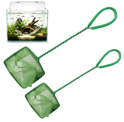 CHULIN 2PCS Mini Épuisette Aquarium, Epuisette Maille Fine pour Aquarium, Petite Epuisette Piscine Carré Épuisette Filet de Pêche, Filet de Poisson D'aquarium avec Longue Poignée pour Poisson Crevette