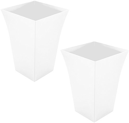 CrazyGadget 2 x Large Milano Tall Planter Square Plastic Garden Flower Plant Pot Gloss Finish WHITE