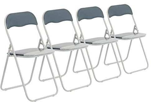 Harbour Housewares Padded Folding Chairs - Grey - Pack of 4 - Easy Store Metal Frame Foldable Desk Chair for Office, Dining, Kitchen