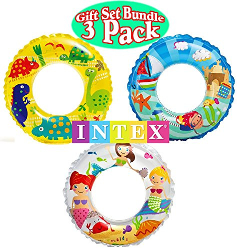 Intex Ocean Reef Transparent Swim Rings Dinosaurs,Mermaid Andbeach Gift Set Bundle-3 Pack