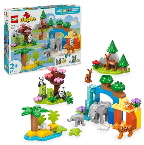 LEGO DUPLO 3in1 Wild Animal Families - Toddler Learning Toy for 2+ Year Old Girls & Boys - incl. Turtle, Tiger, Elephant, Deer & Panda Figures with Buildable Habitats - 10446